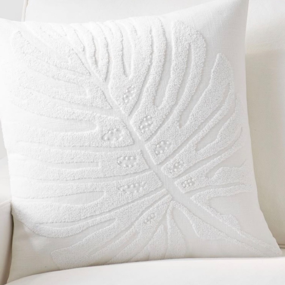 Pottery Barn Embroidered Monstera leaf decorative pillowcases